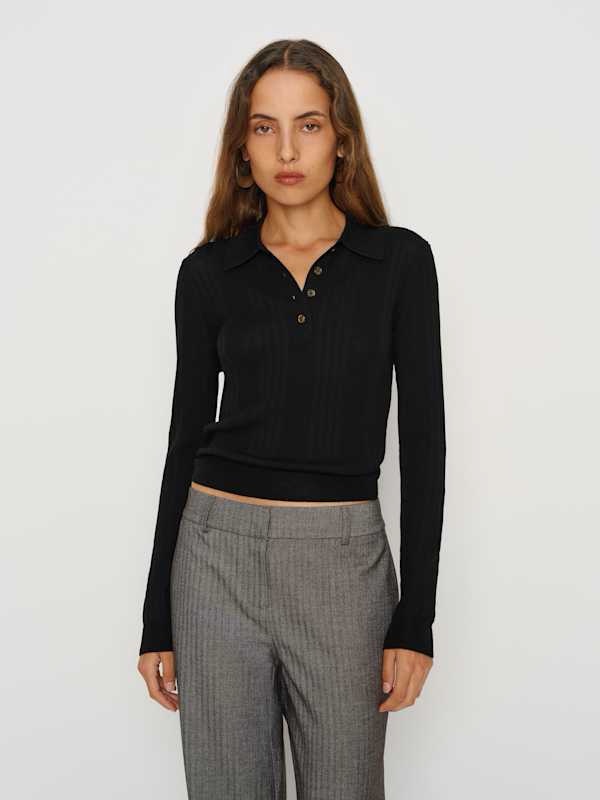 Reformation Hermia Regenerative Merino Polo In Black Size Xl